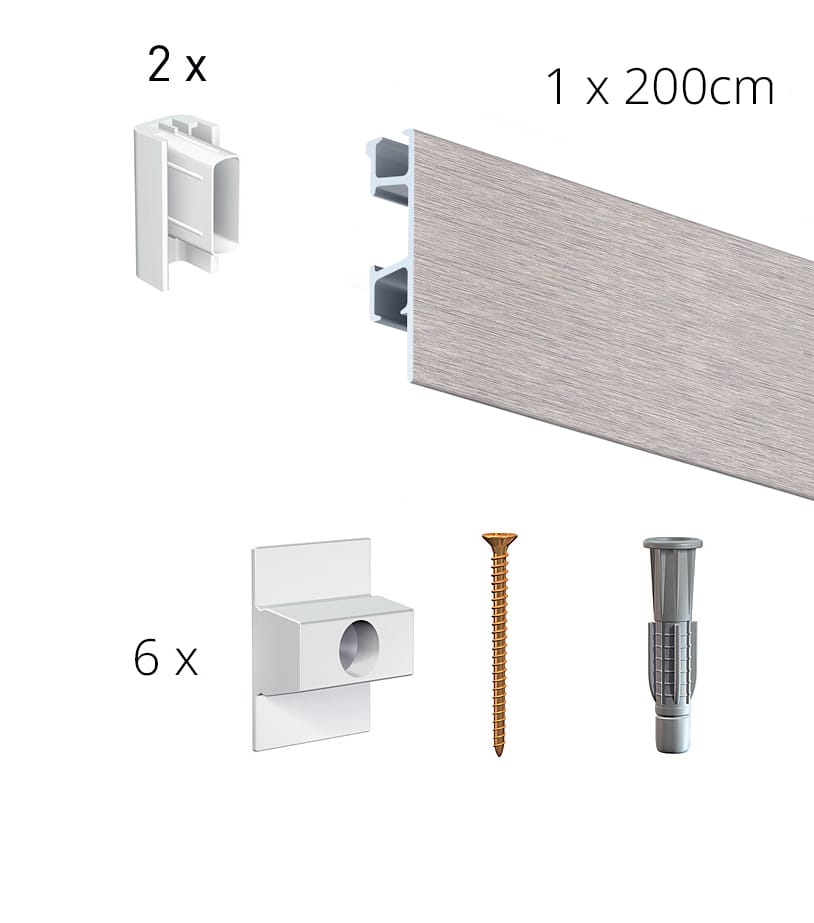 brushed aluminium click rail pro fasteners 200cm
